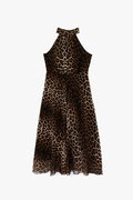 Koton Halter Yaka Pileli Kolsuz Volanlı Midi Leopar Elbise LEOPAR