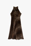 Koton Halter Yaka Pileli Kolsuz Volanlı Midi Leopar Elbise LEOPAR