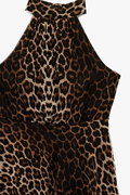 Koton Halter Yaka Pileli Kolsuz Volanlı Midi Leopar Elbise LEOPAR