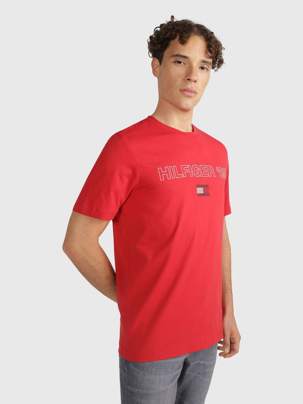 Tommy Hilfiger Baskılı Erkek T-shirt KIRMIZI