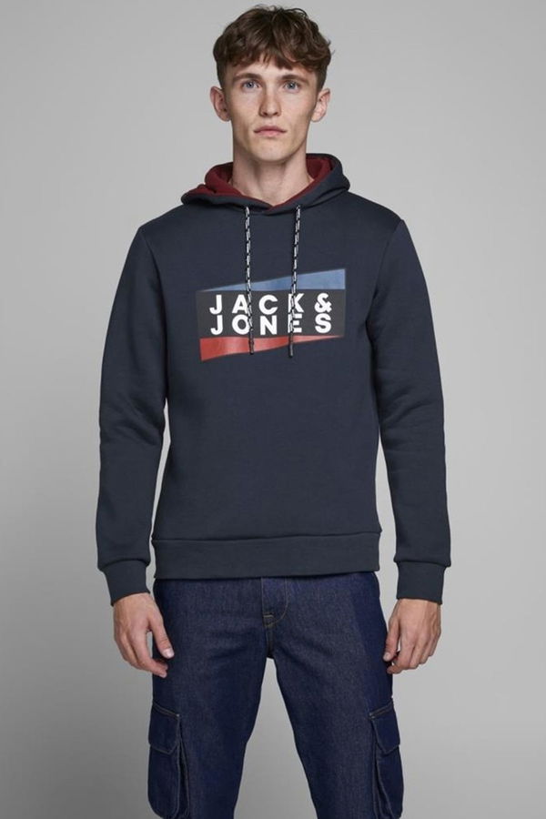 Jack & Jones Baskılı Kapüşonlu Sweat LACIVERT Jack & Jones Baskılı Kapüşonlu Sweat LACIVERT
