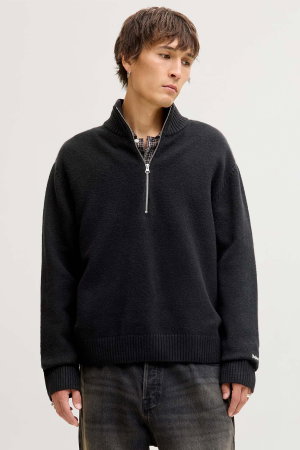 Jack & Jones Yarım Fermuarlı Erkek Kazak SIYAH