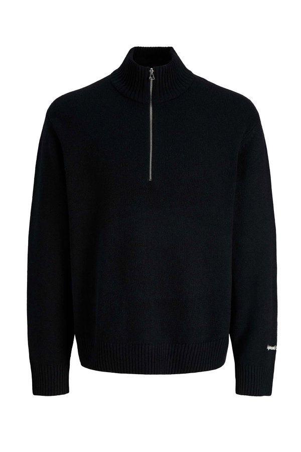 Jack & Jones Yarım Fermuarlı Erkek Kazak SIYAH