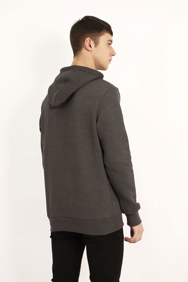 Jack Jones Baskılı Kanguru Cep Sweat GRI MELANJ Jack Jones Baskılı Kanguru Cep Sweat GRI MELANJ