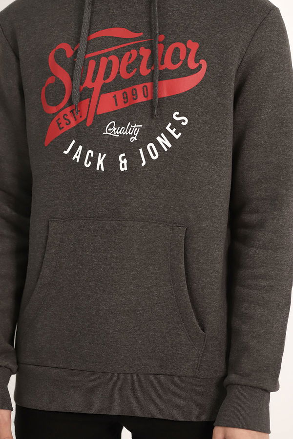 Jack Jones Baskılı Kanguru Cep Sweat GRI MELANJ Jack Jones Baskılı Kanguru Cep Sweat GRI MELANJ