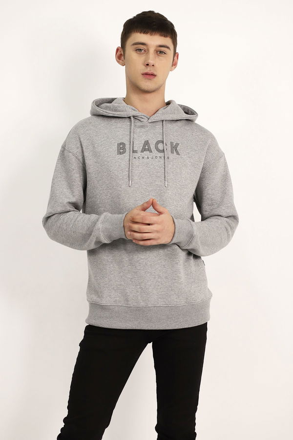 Jack & Jones Kapüşonlu Baskılı Sweat GRI MELANJ Jack & Jones Kapüşonlu Baskılı Sweat GRI MELANJ
