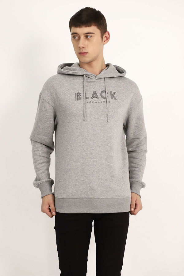 Jack & Jones Kapüşonlu Baskılı Sweat GRI MELANJ Jack & Jones Kapüşonlu Baskılı Sweat GRI MELANJ