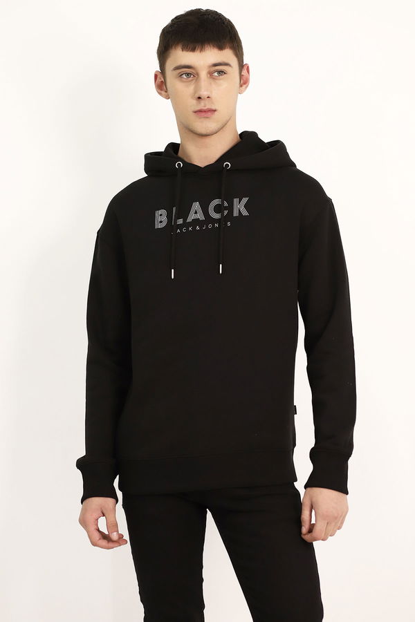Jack & Jones Kapüşonlu Baskılı Sweat SIYAH Jack & Jones Kapüşonlu Baskılı Sweat SIYAH