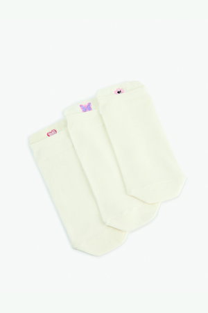 Koton Kadın Çok Renkli İşlemeli Pamuklu 3lü Patik Çorap Seti BEYAZ