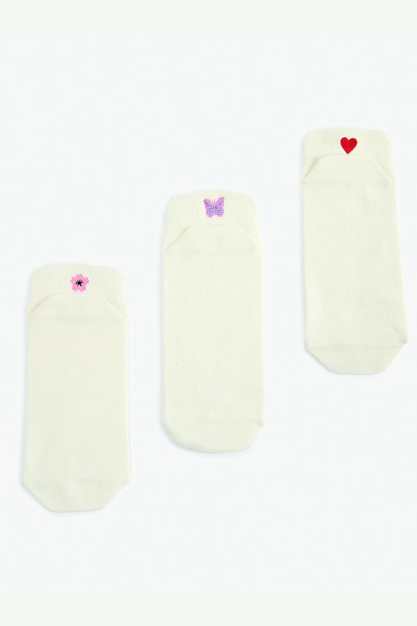 Koton Kadın Çok Renkli İşlemeli Pamuklu 3lü Patik Çorap Seti BEYAZ