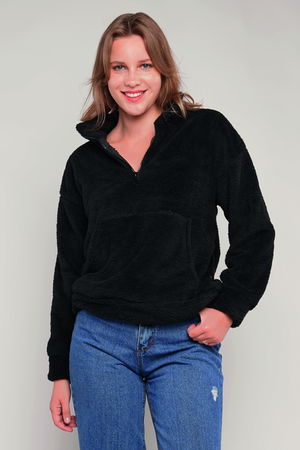 Gabria Kanguru Cepli Yarım Fermuarlı Peluş Sweat SİYAH Gabria Kanguru Cepli Yarım Fermuarlı Peluş Sweat SİYAH