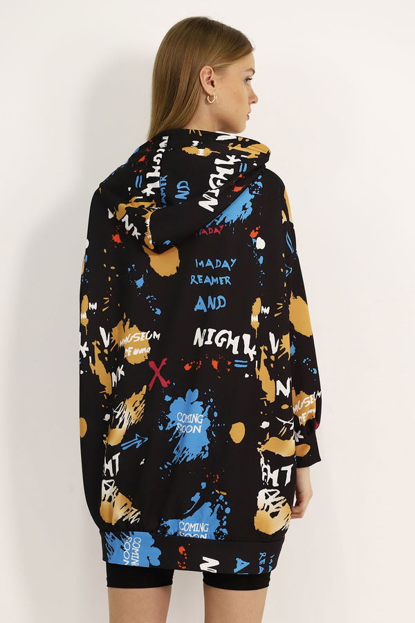 Kapşonlu Desenli Sweat SIYAH Kapşonlu Desenli Sweat SIYAH