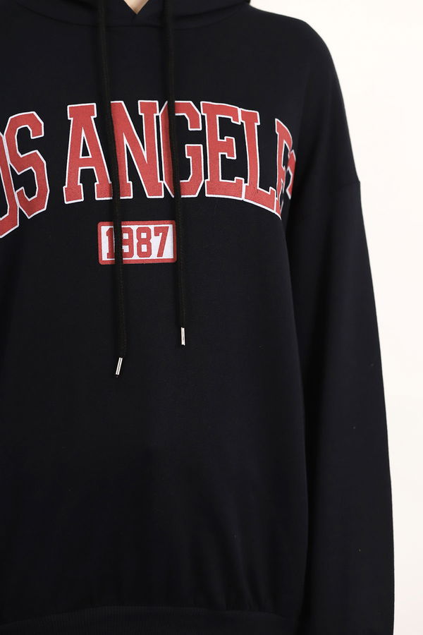 Kapüşonlu Los Angeles Baskılı Sweat SIYAH Kapüşonlu Los Angeles Baskılı Sweat SIYAH