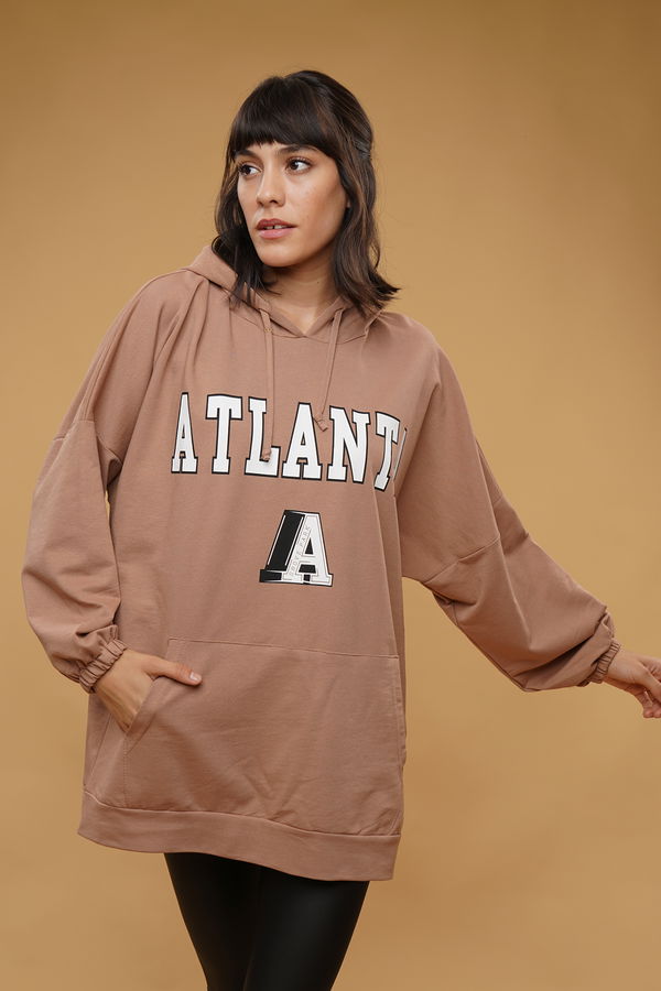 Kapüşonlu Atlana Baskılı Sweat BEJ Kapüşonlu Atlana Baskılı Sweat BEJ
