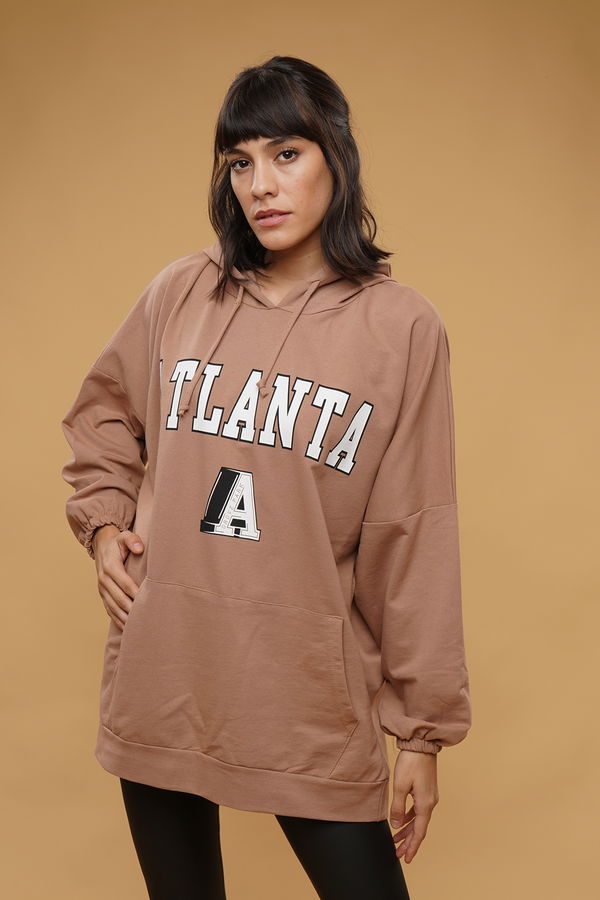 Kapüşonlu Atlana Baskılı Sweat BEJ Kapüşonlu Atlana Baskılı Sweat BEJ
