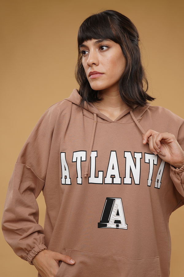 Kapüşonlu Atlana Baskılı Sweat BEJ Kapüşonlu Atlana Baskılı Sweat BEJ
