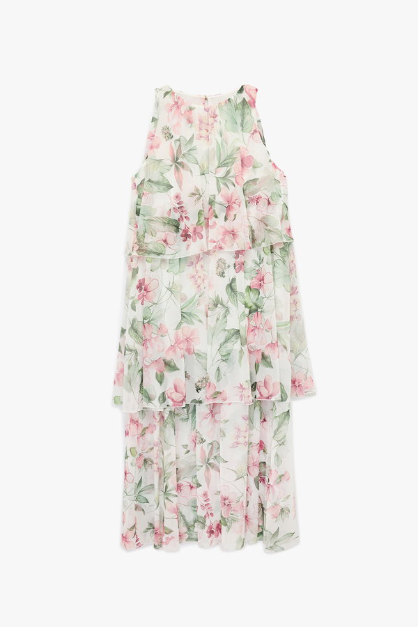 Koton Katlı Kolsuz Halter Yaka Çiçekli Şifon Elbise PEMBE