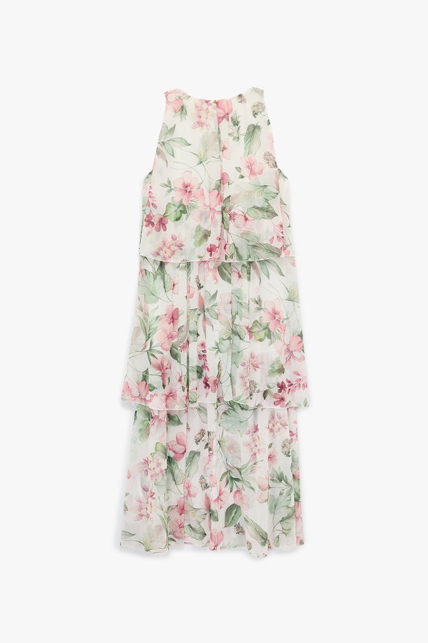 Koton Katlı Kolsuz Halter Yaka Çiçekli Şifon Elbise PEMBE