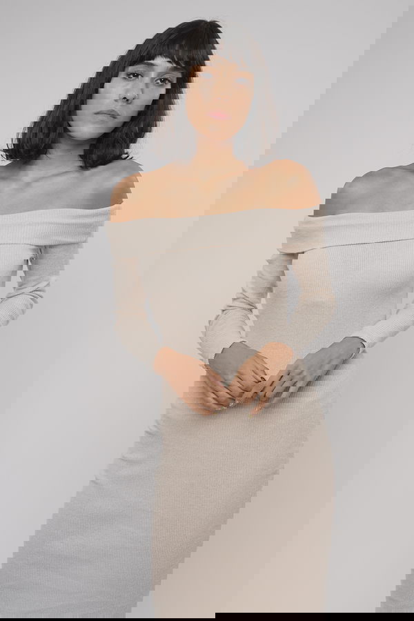 Gabria Kayık Yaka Fitilli Elbise Gabria Kayık Yaka Fitilli Elbise