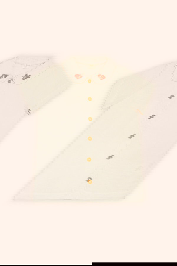 Kelebek Detaylı Organik Pamuk Müslin Bluz-Şort Takım EKRU