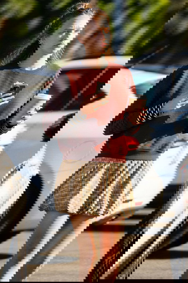 Koton Kemer Detaylı Ekoseli Rahat Kesim Mini Balon Etek KAHVERENGİ