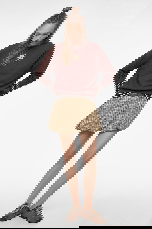 Koton Kemer Detaylı Ekoseli Rahat Kesim Mini Balon Etek KAHVERENGİ