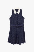 Koton Kemer Detaylı Viskon Kolsuz Klasik Yaka Düğmeli Puantiyeli Mini Elbise LACİVERT