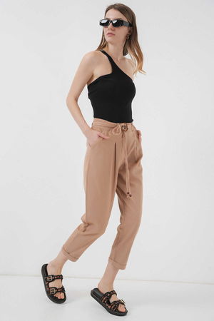 Gabria Kemerli Duble Paça Keten Pantolon CAMEL Gabria Kemerli Duble Paça Keten Pantolon CAMEL