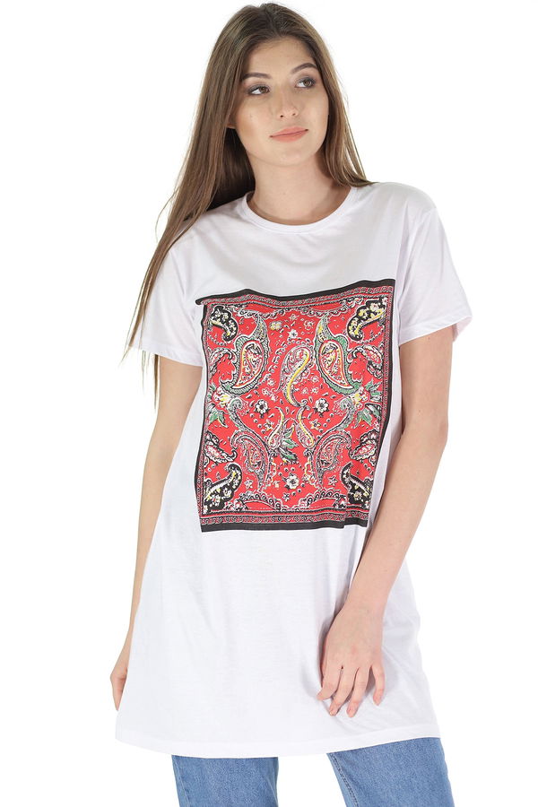Kilim Desenli Kısa Kol Tunik Beyaz Kilim Desenli Kısa Kol Tunik Beyaz