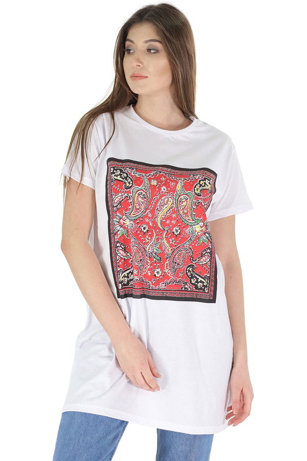 Kilim Desenli Kısa Kol Tunik Beyaz Kilim Desenli Kısa Kol Tunik Beyaz