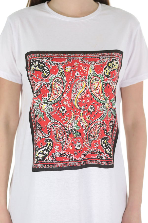 Kilim Desenli Kısa Kol Tunik Beyaz Kilim Desenli Kısa Kol Tunik Beyaz