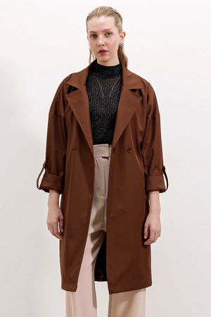 Gabria Kol Katlamalı Bağcıklı Trenchcoat KAHVE Gabria Kol Katlamalı Bağcıklı Trenchcoat KAHVE