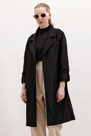 Gabria Kol Katlamalı Bağcıklı Trenchcoat SIYAH Gabria Kol Katlamalı Bağcıklı Trenchcoat SIYAH
