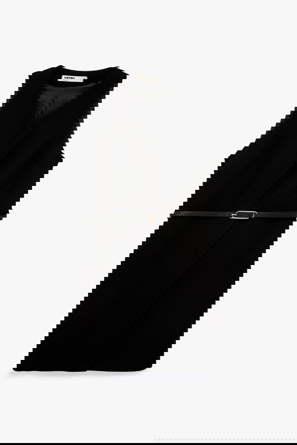 Koton Kolsuz V Yaka Kemer Detaylı Mini Elbise SİYAH