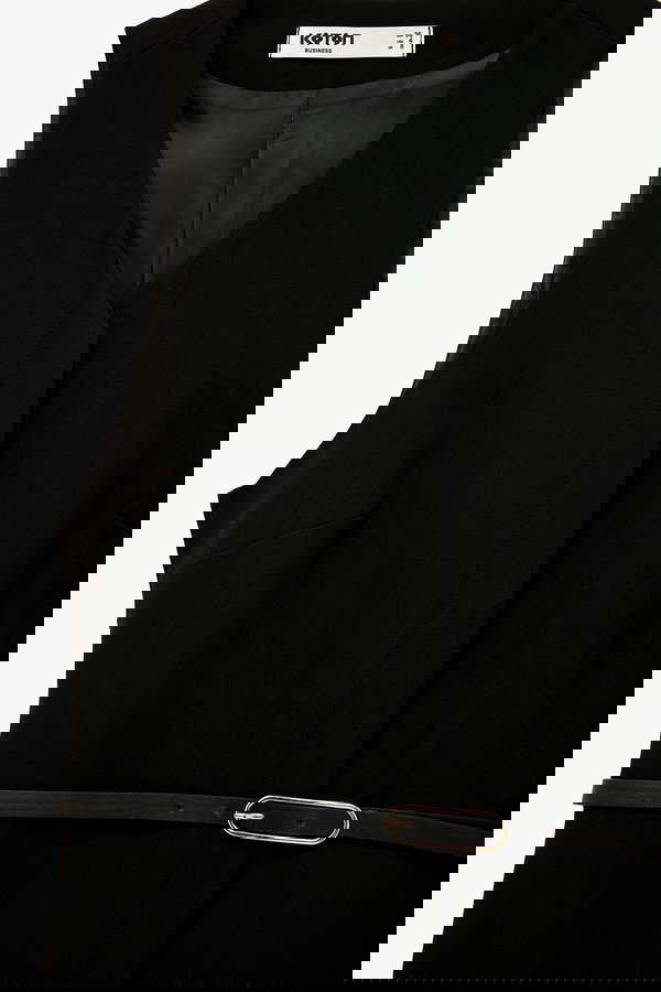 Koton Kolsuz V Yaka Kemer Detaylı Mini Elbise SİYAH