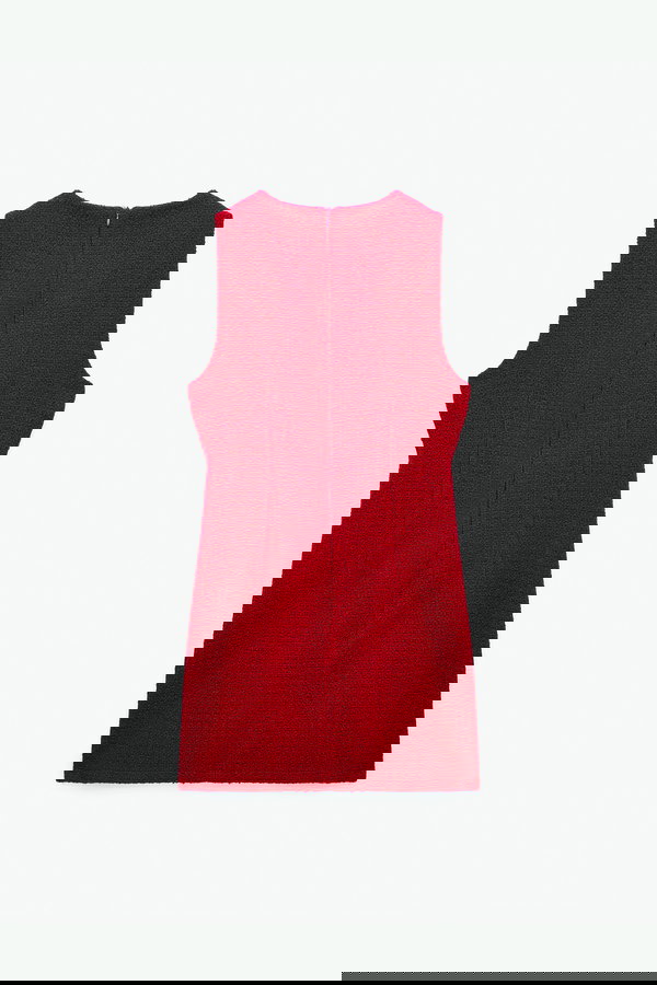 Koton A Kesim Metal Aksesuarlı Fleto Cepli Kolsuz Bisiklet Yaka Mini Tüvit Elbise Kırmızı