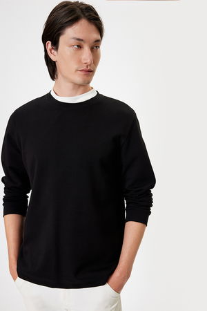Koton Basic Uzun Kollu Pamuklu İnterlok Kumaş Bisiklet Yaka Sweatshirt SİYAH Koton Basic Uzun Kollu Pamuklu İnterlok Kumaş Bisiklet Yaka Sweatshirt SİYAH