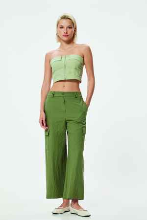 Koton X Sima Tarkan - Düz Bol Paça Kargo Pantolon Haki Koton X Sima Tarkan - Düz Bol Paça Kargo Pantolon Haki