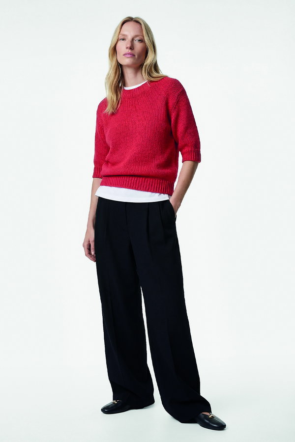 Koton Cep Detaylı Yüksek Bel Bol Kesim Krep Kumaş Pileli Pantolon SİYAH