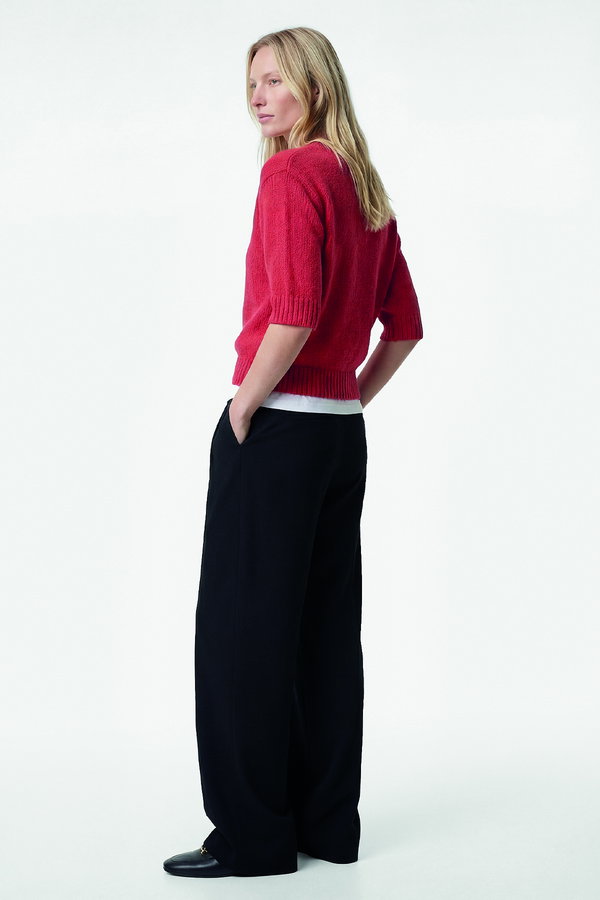 Koton Cep Detaylı Yüksek Bel Bol Kesim Krep Kumaş Pileli Pantolon SİYAH