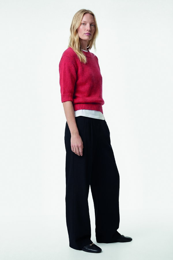 Koton Cep Detaylı Yüksek Bel Bol Kesim Krep Kumaş Pileli Pantolon SİYAH