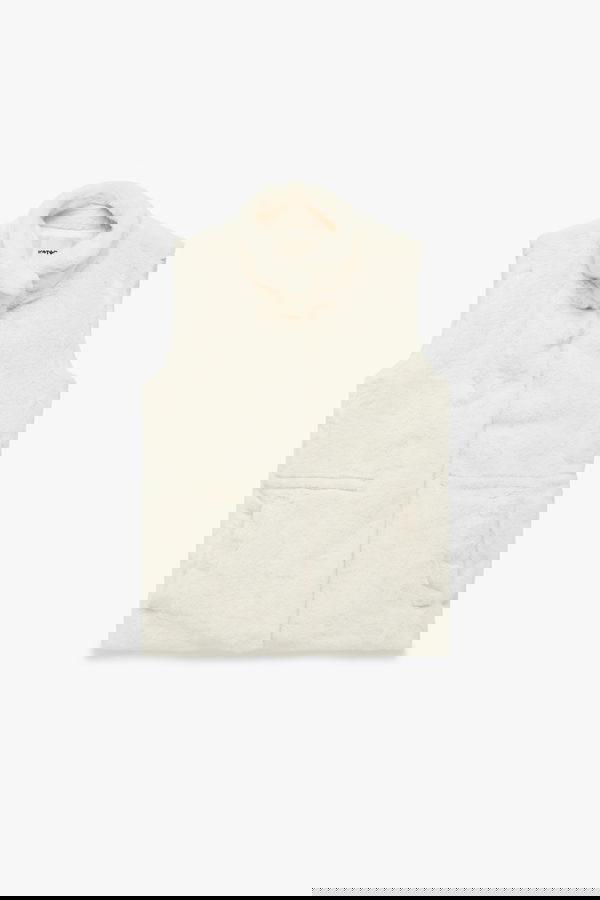 Koton Cepli Dik Yaka Fermuarlı Suni Kürk Yelek EKRU