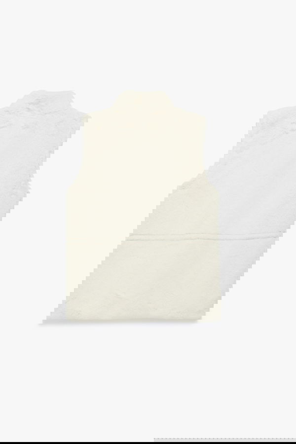 Koton Cepli Dik Yaka Fermuarlı Suni Kürk Yelek EKRU