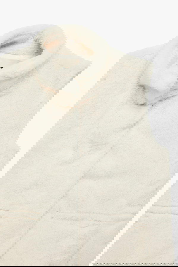 Koton Cepli Dik Yaka Fermuarlı Suni Kürk Yelek EKRU