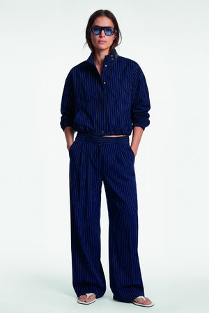 Koton Cepli Pile Detaylı Geniş Paça Çizgili Pantolon LACİVERT