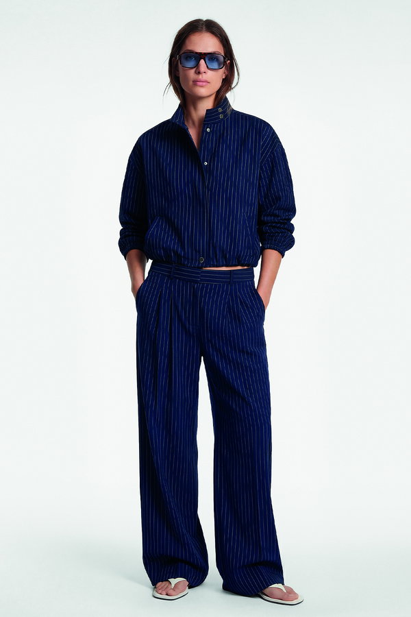 Koton Cepli Pile Detaylı Geniş Paça Çizgili Pantolon LACİVERT