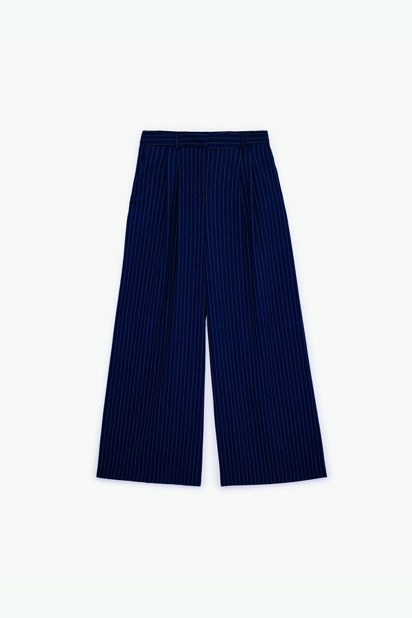 Koton Cepli Pile Detaylı Geniş Paça Çizgili Pantolon LACİVERT