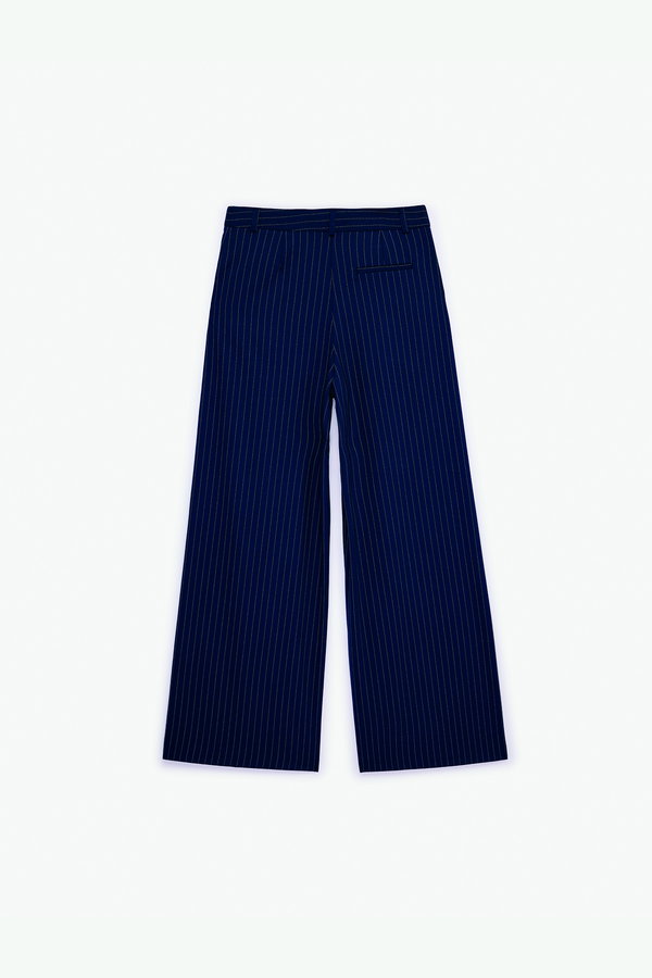 Koton Cepli Pile Detaylı Geniş Paça Çizgili Pantolon LACİVERT