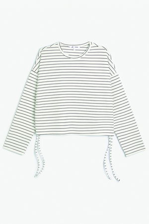 Koton Yanları Bağlama Detaylı Bisiklet Yaka Sweatshirt Beyaz Koton Yanları Bağlama Detaylı Bisiklet Yaka Sweatshirt Beyaz