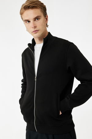 Koton Erkek Basic Fermuarlı Sweatshirt SIYAH Koton Erkek Basic Fermuarlı Sweatshirt SIYAH